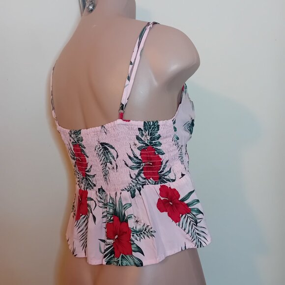 NWOT Modern Guess Floral Cami Crop Top Smocked Peplum Tropical Vacation Beach M - Picture 5 of 16